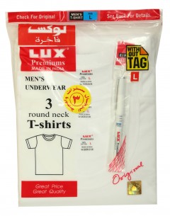 LUX Round Neck T-Shirts - White - Set Of 3